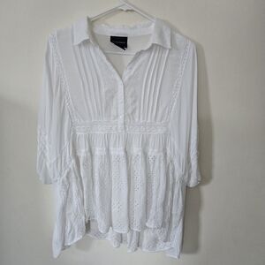 Liv Los Angelos White Boho Flowy Feminine Blouse Size Medium Puff Sleeve